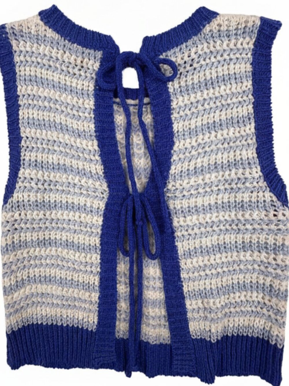 Flat White Ocean Treasure Striped Crochet Sweater Vest Top Blue S View 5